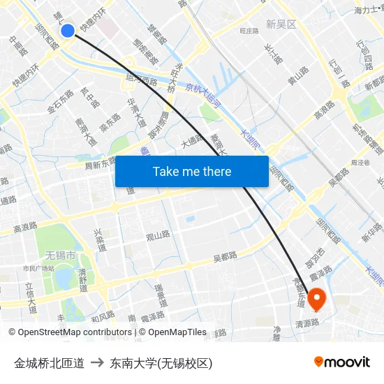 金城桥北匝道 to 东南大学(无锡校区) map