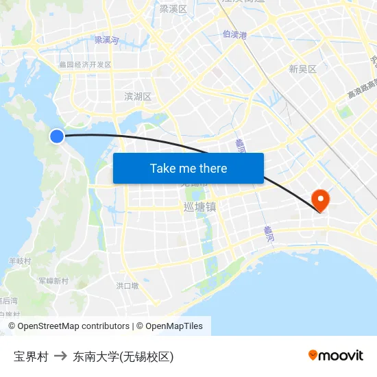 宝界村 to 东南大学(无锡校区) map