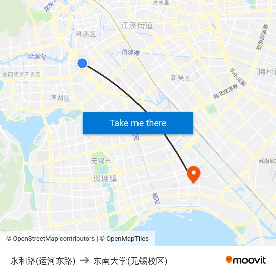 永和路(运河东路) to 东南大学(无锡校区) map