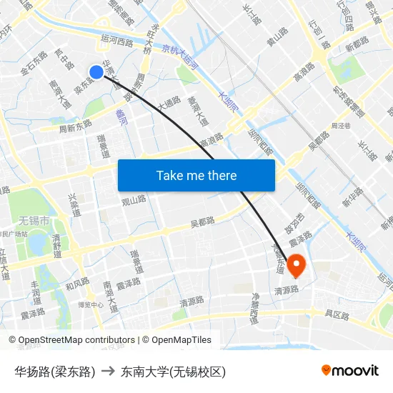 华扬路(梁东路) to 东南大学(无锡校区) map