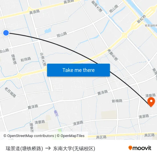 瑞景道(塘铁桥路) to 东南大学(无锡校区) map