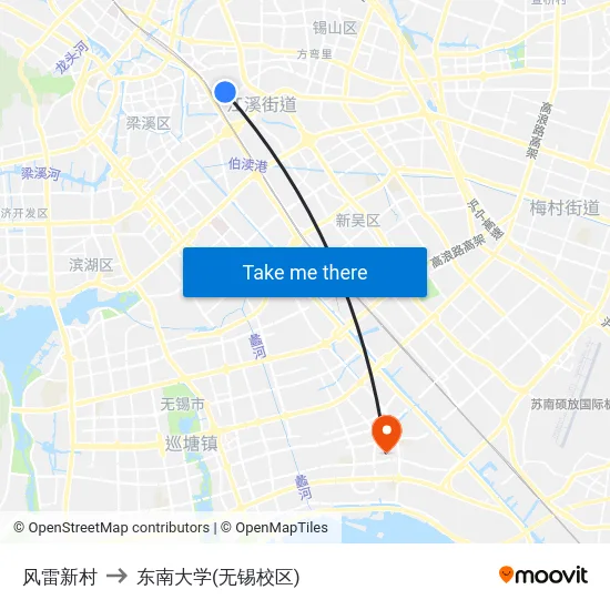 风雷新村 to 东南大学(无锡校区) map