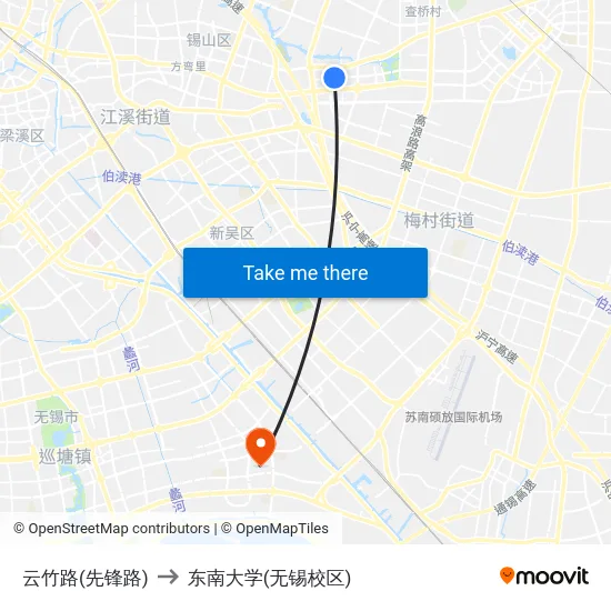 云竹路(先锋路) to 东南大学(无锡校区) map