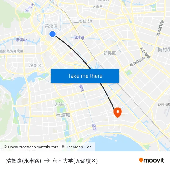 清扬路(永丰路) to 东南大学(无锡校区) map