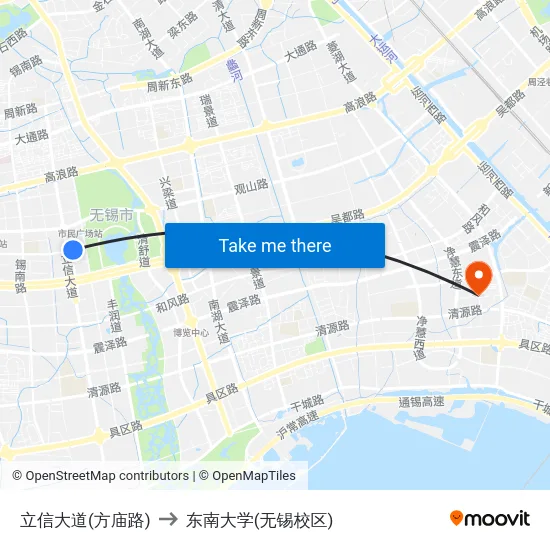 立信大道(方庙路) to 东南大学(无锡校区) map