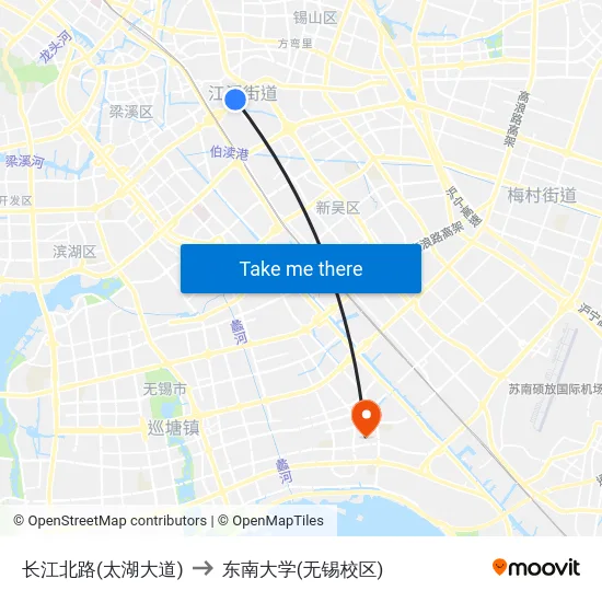 长江北路(太湖大道) to 东南大学(无锡校区) map