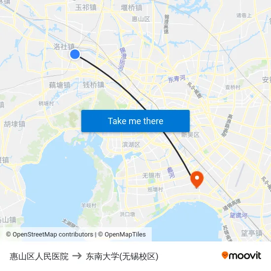 惠山区人民医院 to 东南大学(无锡校区) map