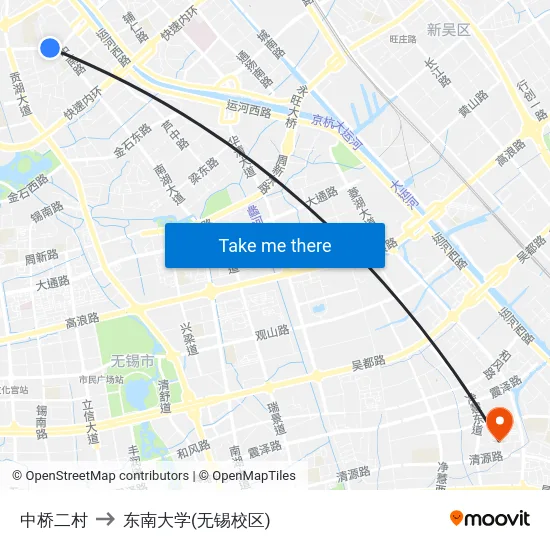 中桥二村 to 东南大学(无锡校区) map