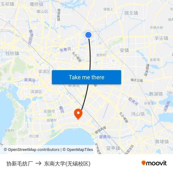 协新毛纺厂 to 东南大学(无锡校区) map