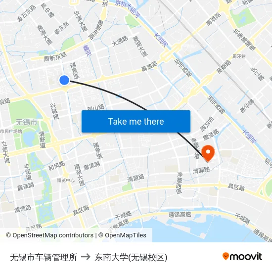 无锡市车辆管理所 to 东南大学(无锡校区) map