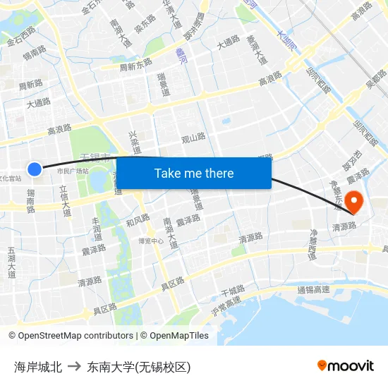 海岸城北 to 东南大学(无锡校区) map