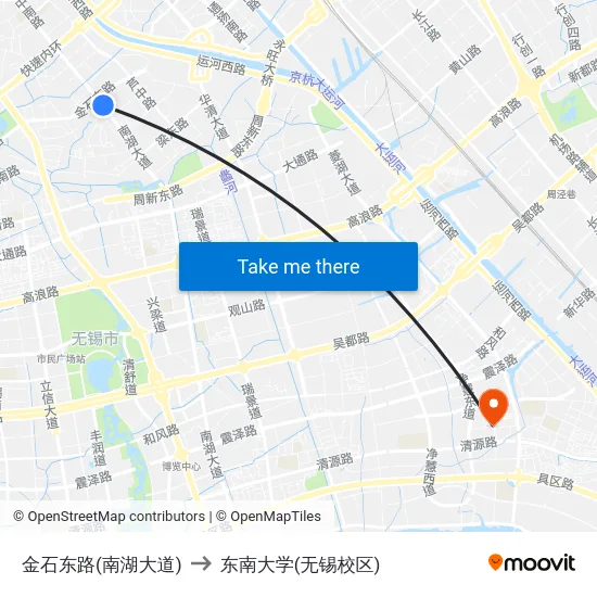 金石东路(南湖大道) to 东南大学(无锡校区) map
