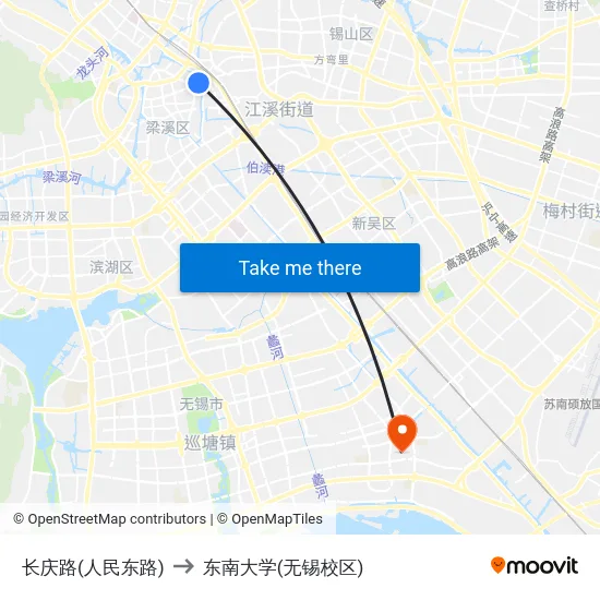 长庆路(人民东路) to 东南大学(无锡校区) map