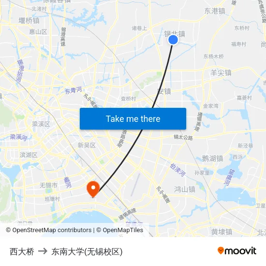 西大桥 to 东南大学(无锡校区) map