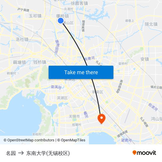 名园 to 东南大学(无锡校区) map