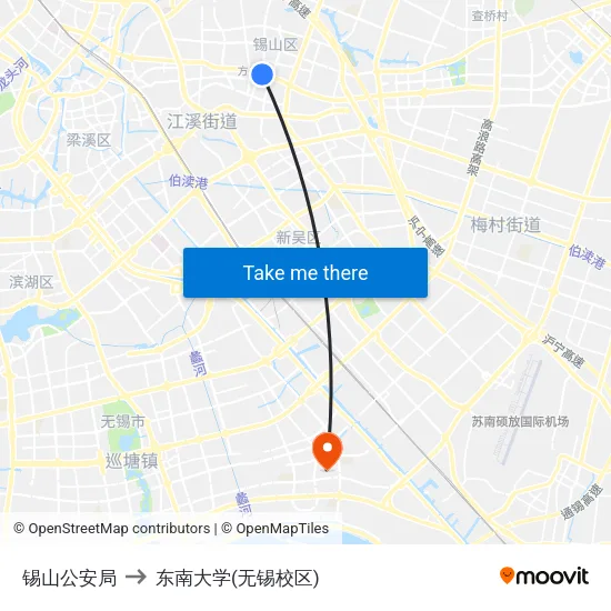 锡山公安局 to 东南大学(无锡校区) map
