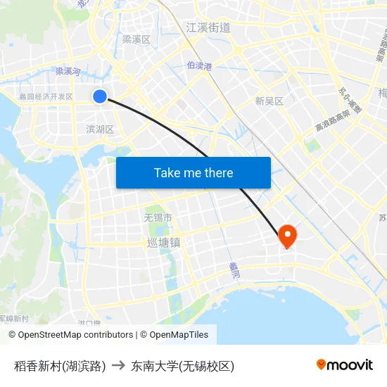 稻香新村(湖滨路) to 东南大学(无锡校区) map