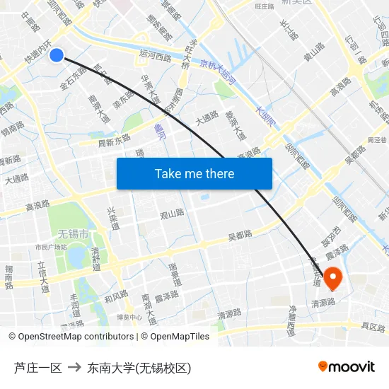 芦庄一区 to 东南大学(无锡校区) map