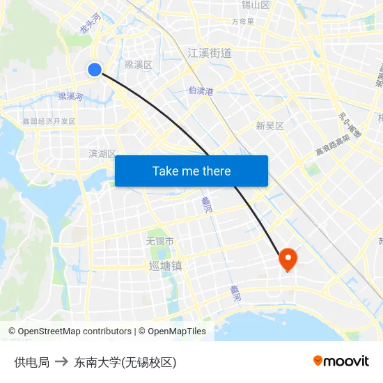 供电局 to 东南大学(无锡校区) map