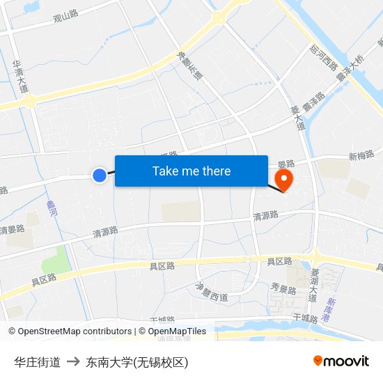 华庄街道 to 东南大学(无锡校区) map