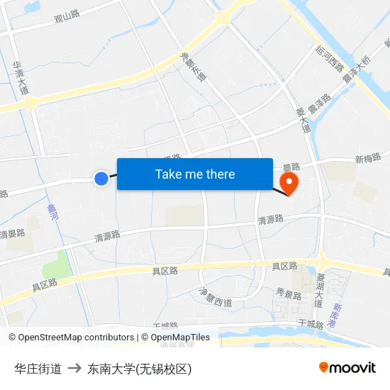 华庄街道 to 东南大学(无锡校区) map