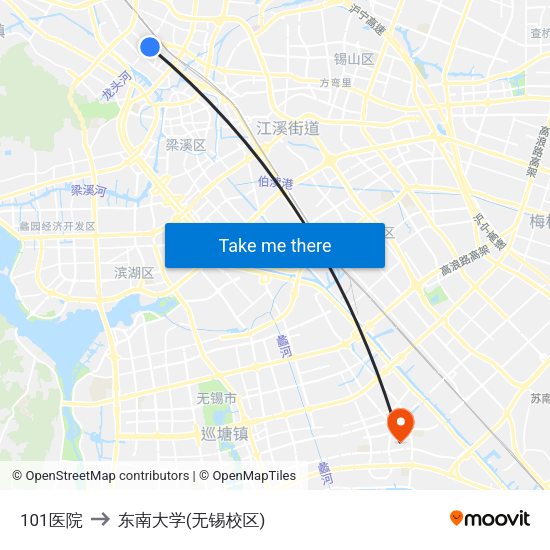 101医院 to 东南大学(无锡校区) map