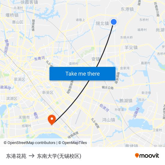 东港花苑 to 东南大学(无锡校区) map
