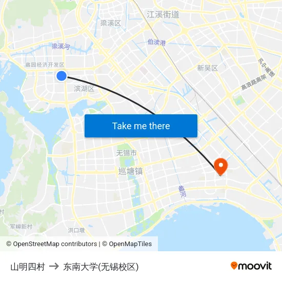 山明四村 to 东南大学(无锡校区) map