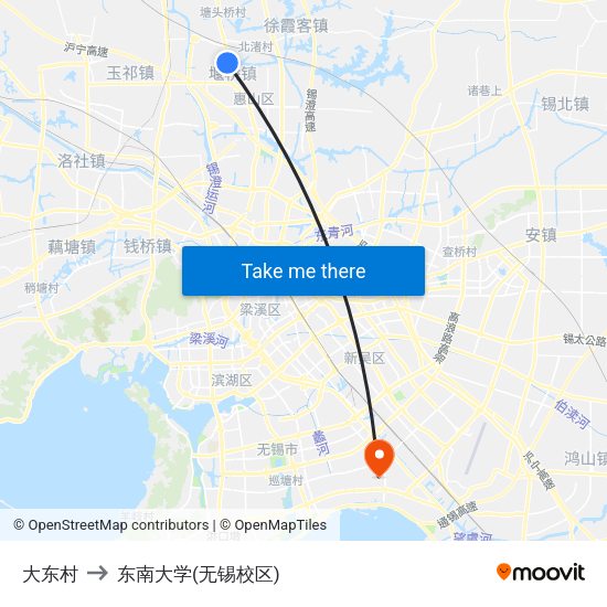 大东村 to 东南大学(无锡校区) map