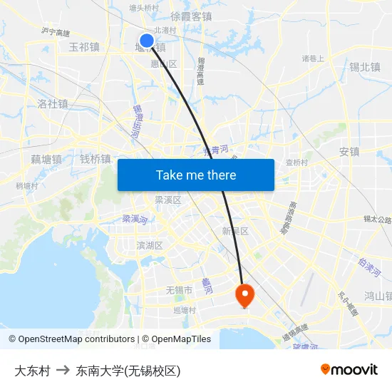 大东村 to 东南大学(无锡校区) map