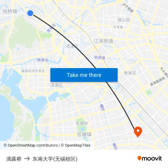 滴露桥 to 东南大学(无锡校区) map
