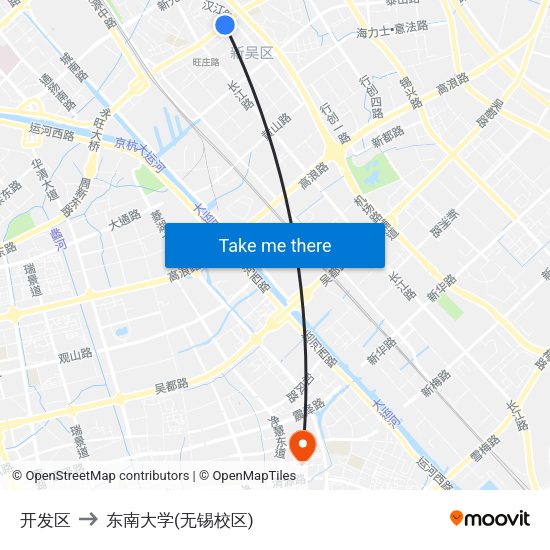 开发区 to 东南大学(无锡校区) map
