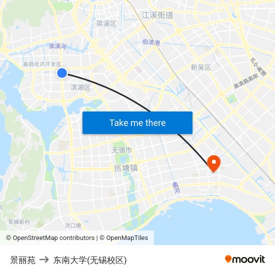 景丽苑 to 东南大学(无锡校区) map