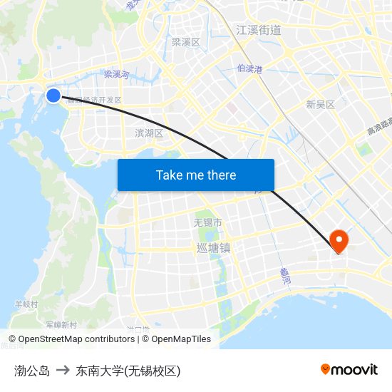 渤公岛 to 东南大学(无锡校区) map