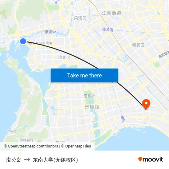 渤公岛 to 东南大学(无锡校区) map