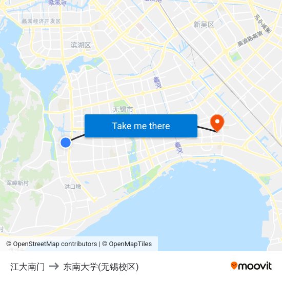 江大南门 to 东南大学(无锡校区) map