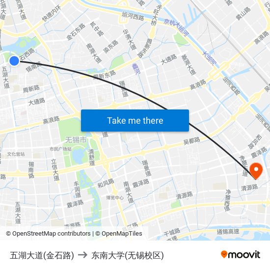 五湖大道(金石路) to 东南大学(无锡校区) map