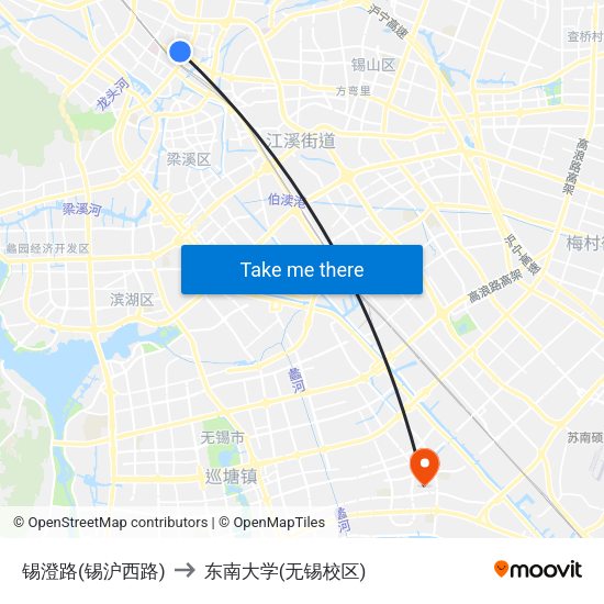 锡澄路(锡沪西路) to 东南大学(无锡校区) map
