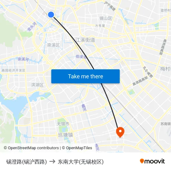 锡澄路(锡沪西路) to 东南大学(无锡校区) map