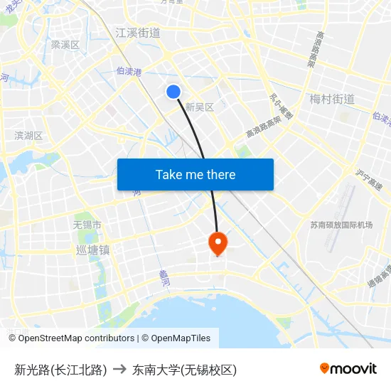 新光路(长江北路) to 东南大学(无锡校区) map