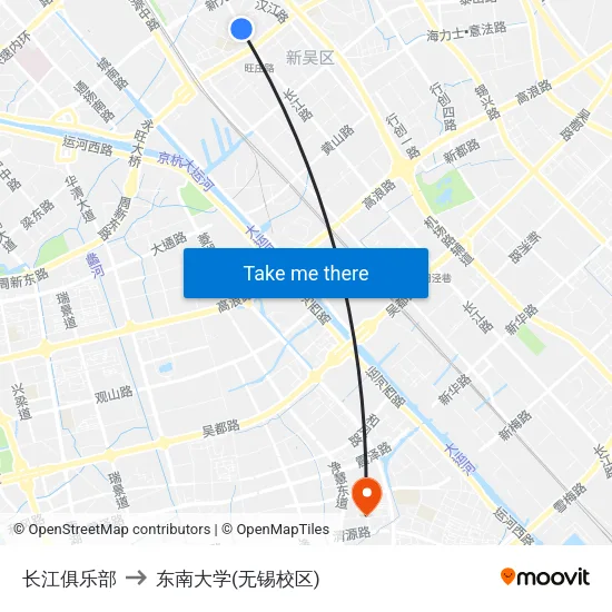 长江俱乐部 to 东南大学(无锡校区) map