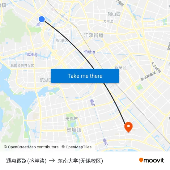 通惠西路(盛岸路) to 东南大学(无锡校区) map