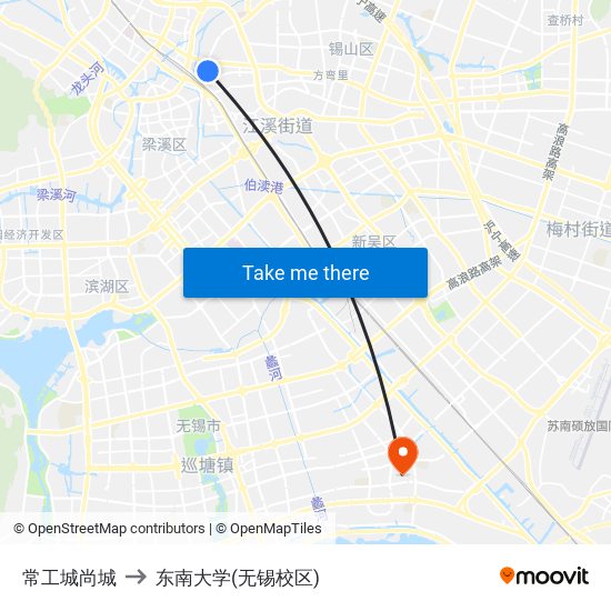 常工城尚城 to 东南大学(无锡校区) map