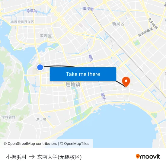 小拇浜村 to 东南大学(无锡校区) map