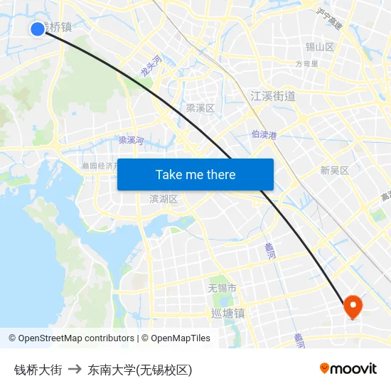 钱桥大街 to 东南大学(无锡校区) map