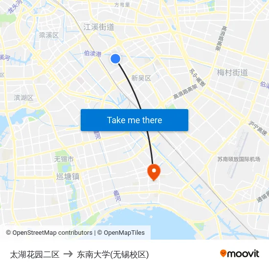 太湖花园二区 to 东南大学(无锡校区) map