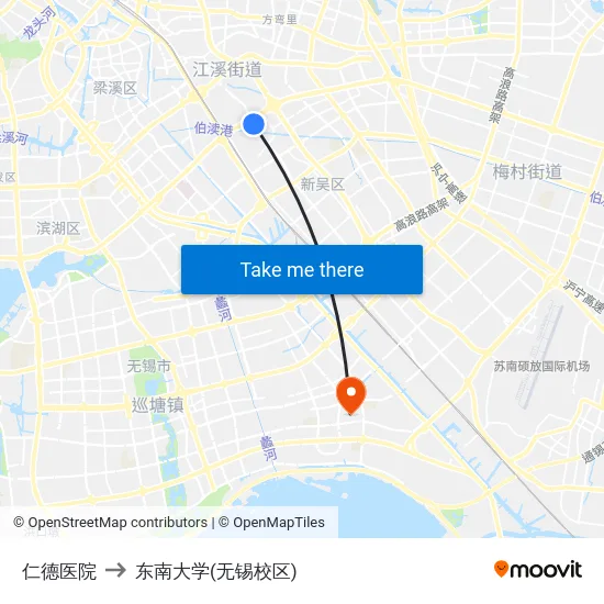 仁德医院 to 东南大学(无锡校区) map