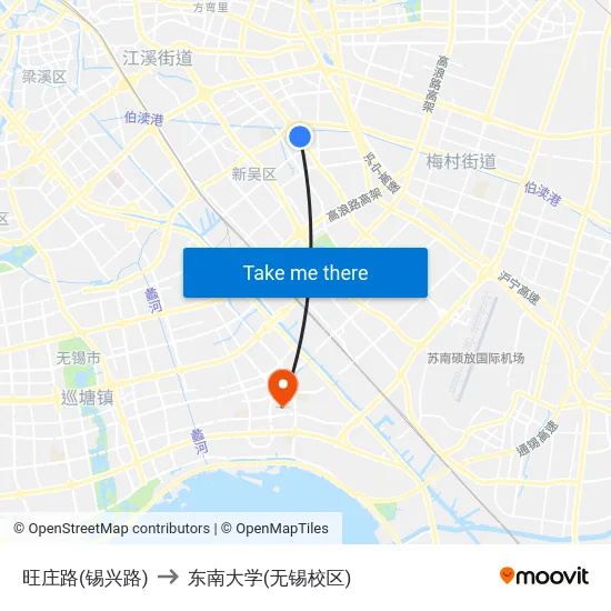 旺庄路(锡兴路) to 东南大学(无锡校区) map