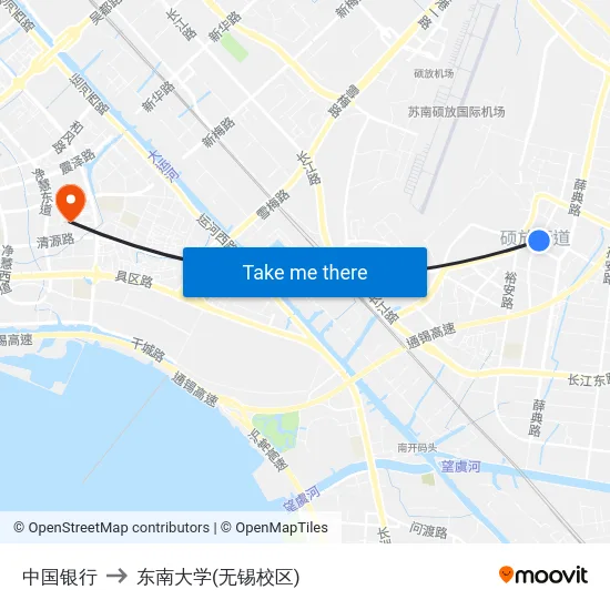 中国银行 to 东南大学(无锡校区) map