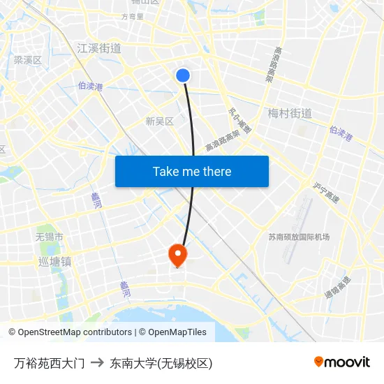 万裕苑西大门 to 东南大学(无锡校区) map